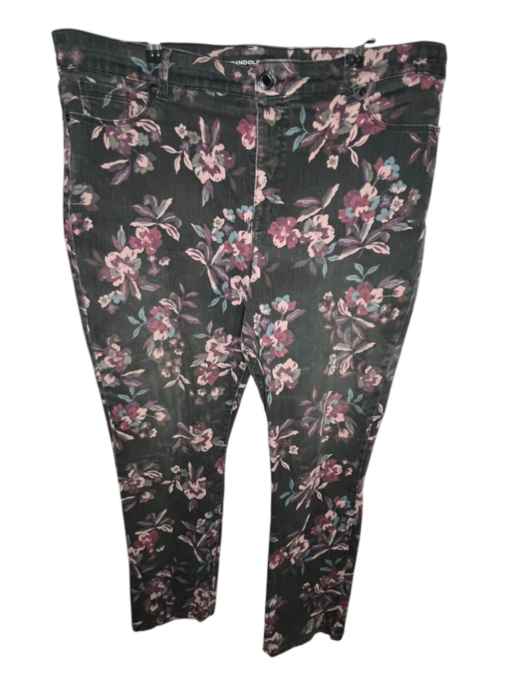 Bandolino Dark Floral Print Amy Style Slim Leg High Waisted Jeans